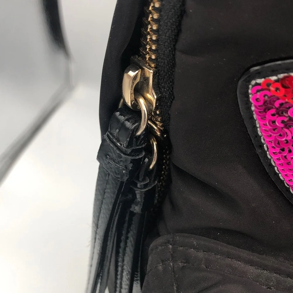 Victoria's Secret Black Backpack with Gold Embellishments Hearts & Wings - Picture 7 of 11